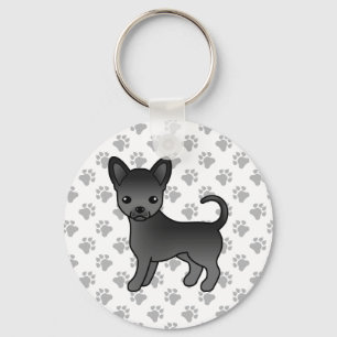 Porte-clés Chihuahua dessin animé à poil lisse noir & pattes