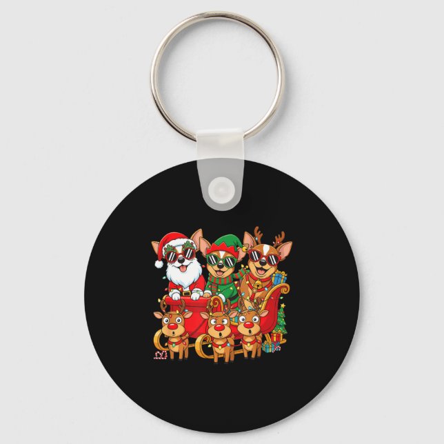 Porte-clés Chihuahua Dog Santa Reindeer Elf Christmas Womens  (Recto)