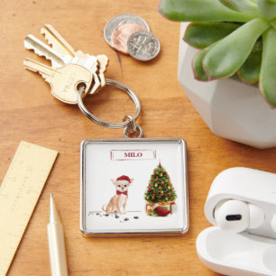 Porte-clés Chihuahua drôle de chien de Noël avec arbre