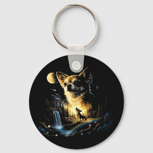 Porte-clés Chihuahua hurle à la lune vintage drôle