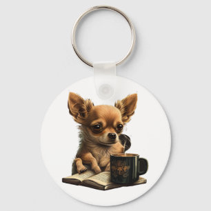 Porte-clés Chihuahua Livre Café Lecture Thé