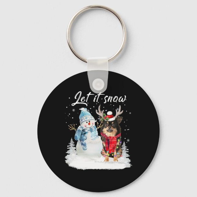 Porte-clés Chihuahua Long Haie Chien Père Noël Noël Snowman (Recto)