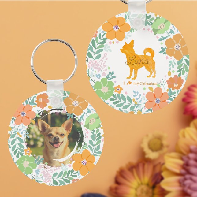 Porte-clés Chihuahua Pastel Orange Silhouette Custom Photo (Créateur téléchargé)