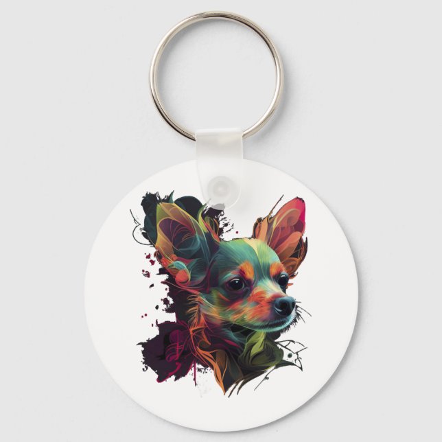 Porte-clés Chihuahua peinture Abstraite couleur mignonne chie (Recto)