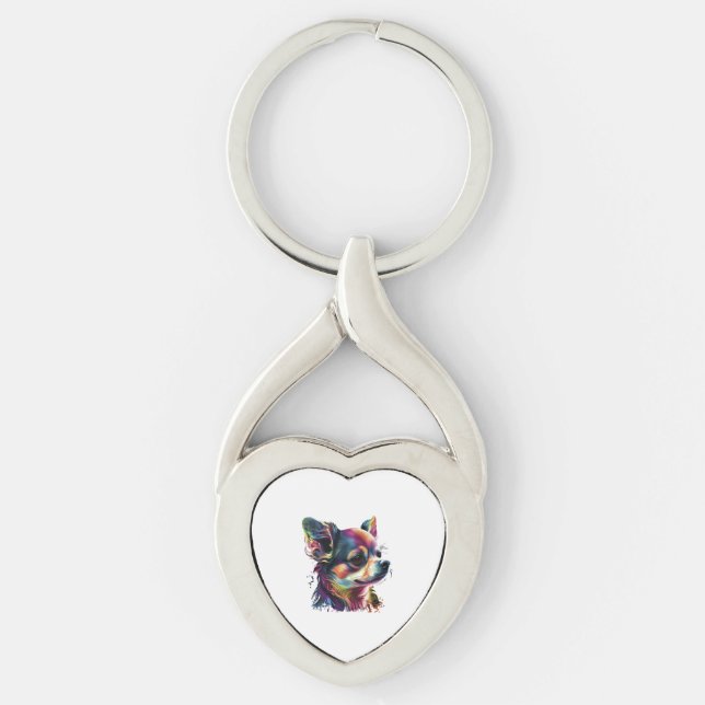 Porte-clés Chihuahua peinture Abstraite couleur mignonne chie (Devant)