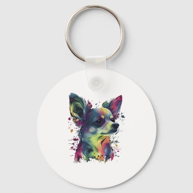 Porte-clés Chihuahua peinture Abstraite couleur mignonne chie (Recto)