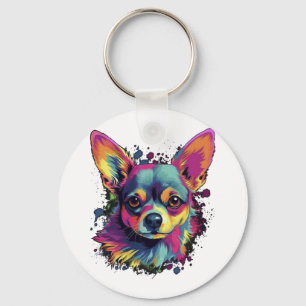 Porte-clés Chihuahua peinture Abstraite couleur mignonne chie