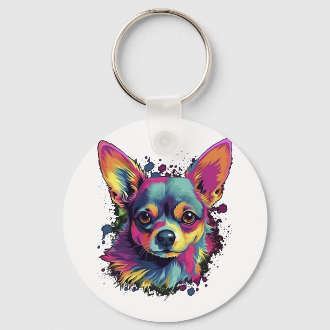 Porte-clés Chihuahua peinture Abstraite couleur mignonne chie (Recto)