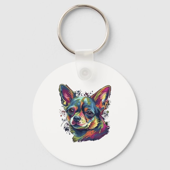 Porte-clés Chihuahua peinture Abstraite couleur mignonne chie (Recto)