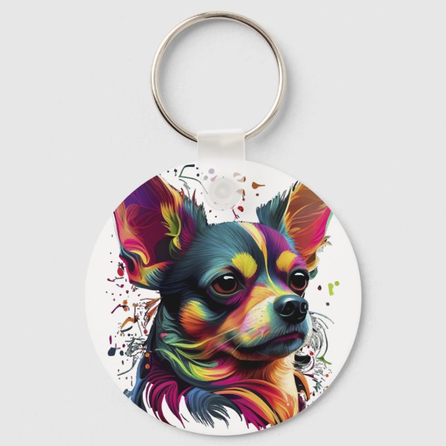 Porte-clés Chihuahua peinture Abstraite couleur mignonne chie (Recto)