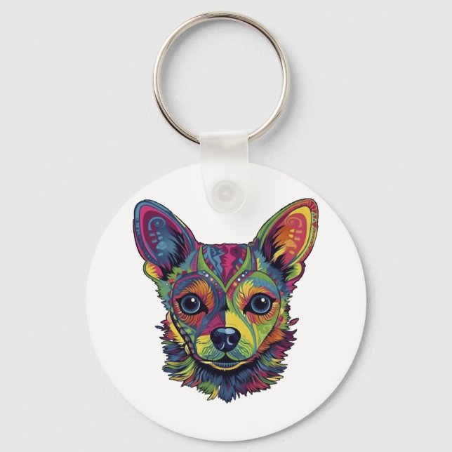 Porte-clés Chihuahua peinture Abstraite couleur mignonne chie (Recto)