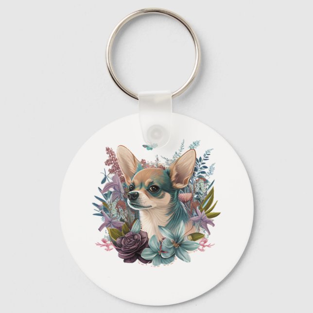 Porte-clés Chihuahua peinture Abstraite couleur mignonne chie (Recto)