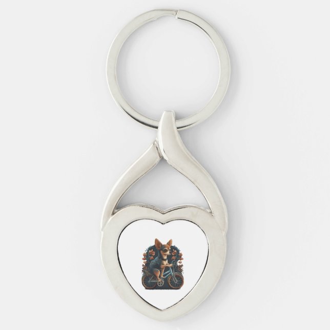 Porte-clés Chihuahua Vélo Chien Chien Cyclisme (Devant)