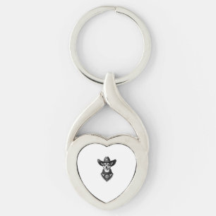 Porte-clés Chihuahua vintage style cow-boy gravure western D