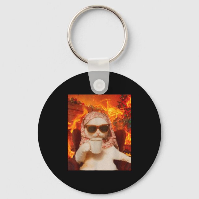 Porte-clés Chill Cat And Coffe Xmas Funny Cat Meme Y2k Joke  (Recto)