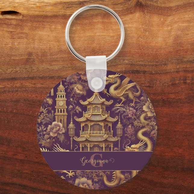 Porte-clés Chinoiserie Victorienne Personalisée Purple & Gold (Verso)