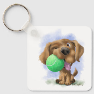 Porte-clés Chiot adorable avec balle de tennis dessin animé
