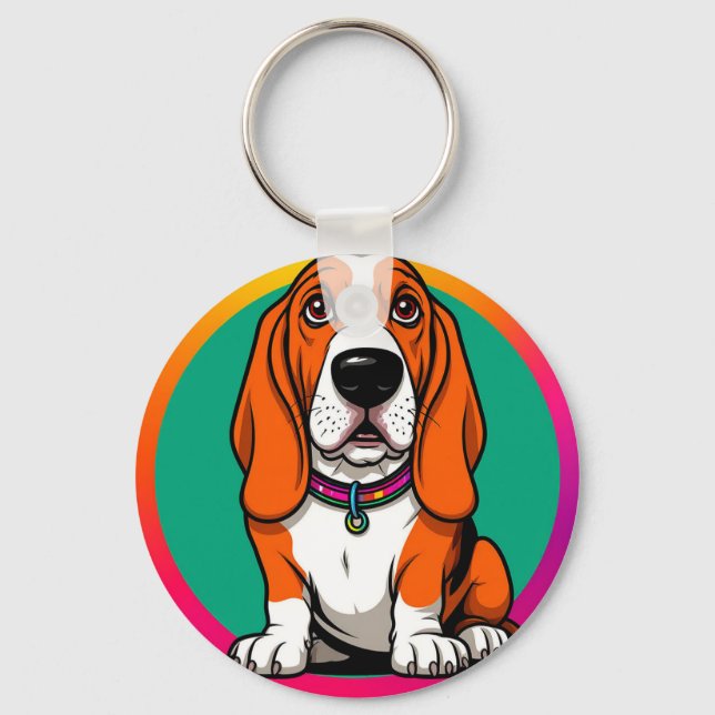 Porte-clés Chiot Basset Dessin Animé Adorable (Recto)