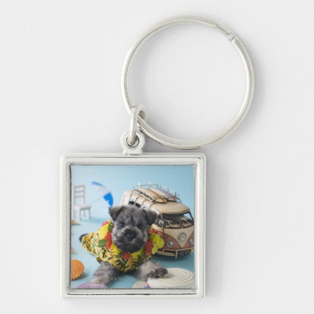 Porte-clés Chiot de Schnauzer miniature et vacances d'été (Devant)