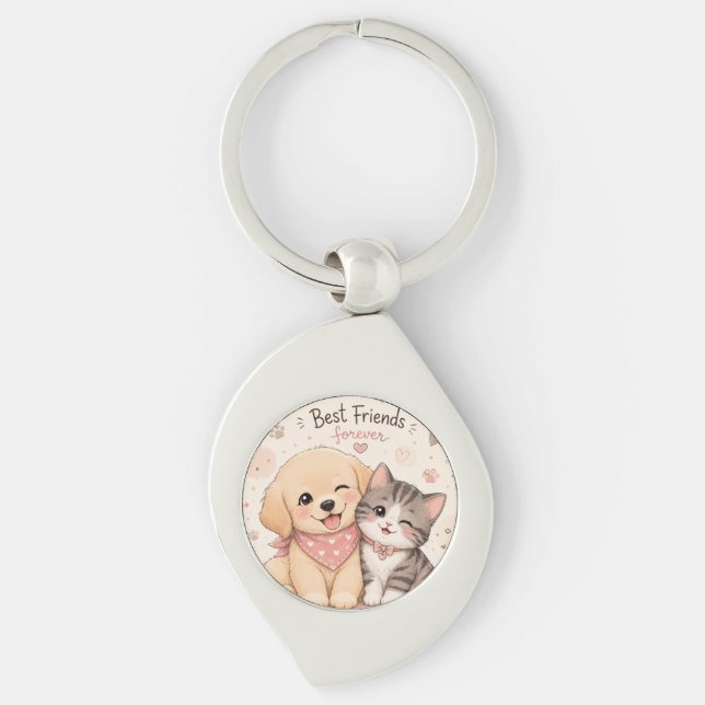 Porte-clés chiot et chaton Meilleurs amis pour tou (Devant)