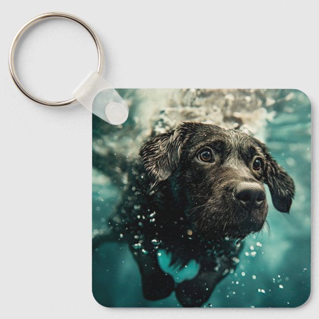 Porte-clés Chiot labrador nageant sous l'eau Design (Recto)