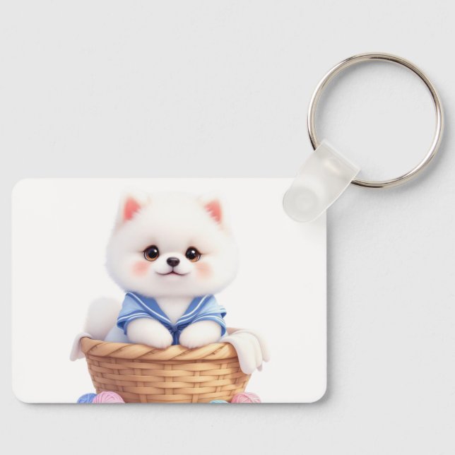 Porte-clés chiot mignon dans un panier (Recto)