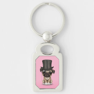 Porte-clés Chiot mignon de carlin avec le rose de monocle et
