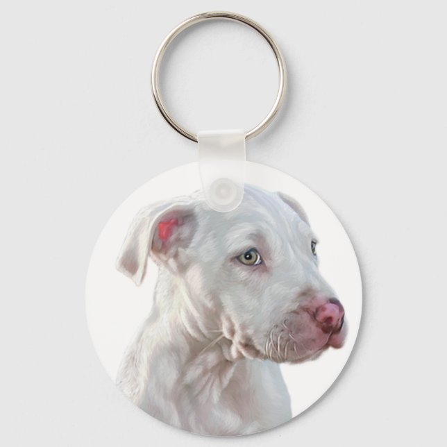 Porte-clés Chiot Pitbull blanc (Recto)