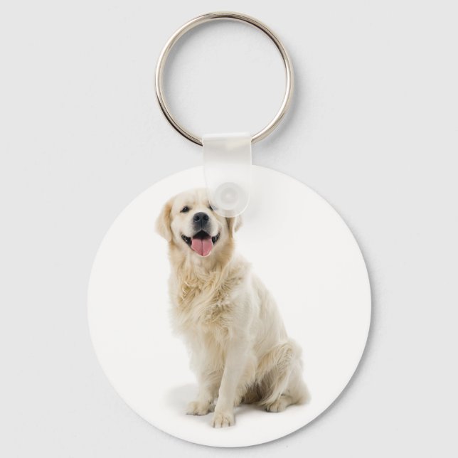 Porte-clés chiot Retriever doré heureux (Recto)