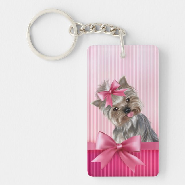 Porte-clés Chiot rose de princesse Yorkie de Yorkshire (Devant)