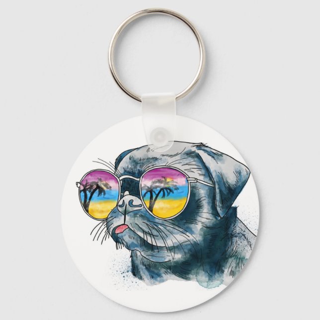 Porte-clés Chiot Tropical Aquarelle (Recto)