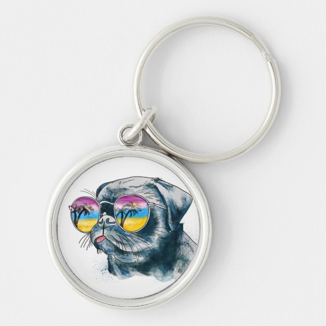 Porte-clés Chiot tropical d'aquarelle (Devant)