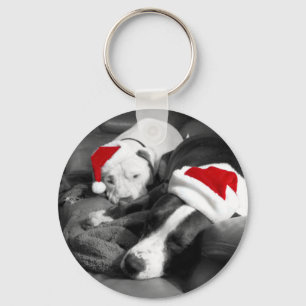 Porte-clés chiots pitbulles de Noël endormis adorable père No
