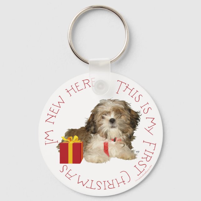 Porte-clés Chiots Shih Tzu Premier Noël (Recto)