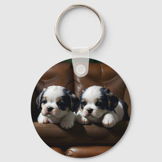 Porte-clés Chiots super mignons sur le canapé 1 (Recto)