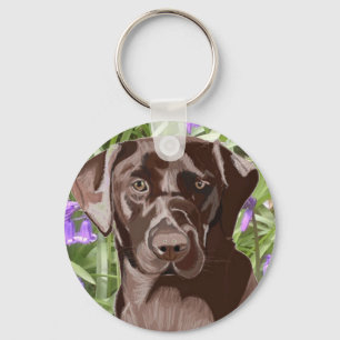 Porte-clés Chocolat Brown Labrador contre Bluebells