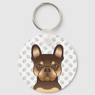 Porte-clés Chocolat Et Tan Bouledogue Français Chien Mignon &