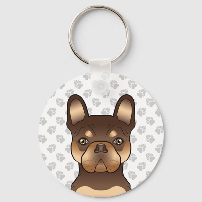Porte-clés Chocolat Et Tan Bouledogue Français Chien Mignon & (Recto)
