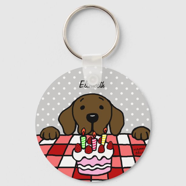 Porte-clés Chocolat Labrador vous observant Anniversaire (Recto)