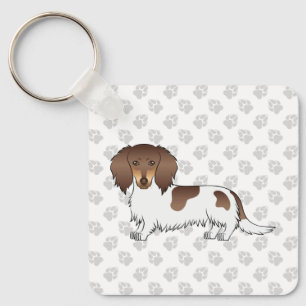 Porte-clés Chocolat & Tan Piebald Cheveux longs Dachshund & P