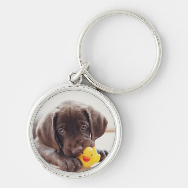Porte-clés Chocolate Labrador Puppy With Toy Duck (Devant)
