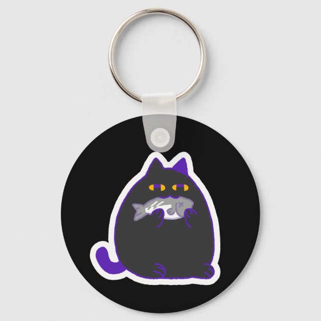 Porte-clés Chonky Black Cat with a Fish Keychain (Recto)