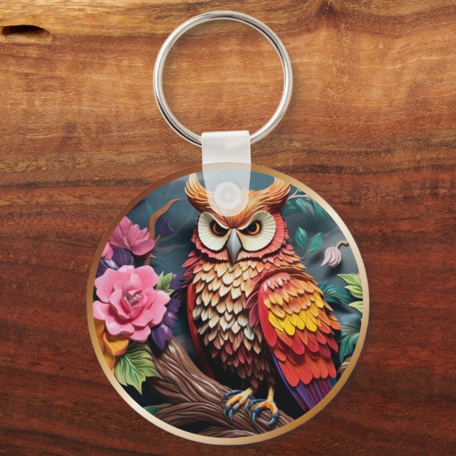 Porte-clés Chouette 3D avec fleurs himsical Inspiré par la na (Verso)
