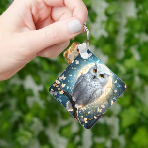Porte-clés Chouette À Neige Et Lune Avec Étincelle,