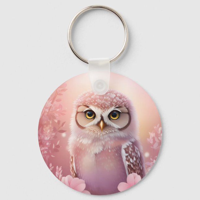 Porte-clés Chouette à terrière rose (Recto)