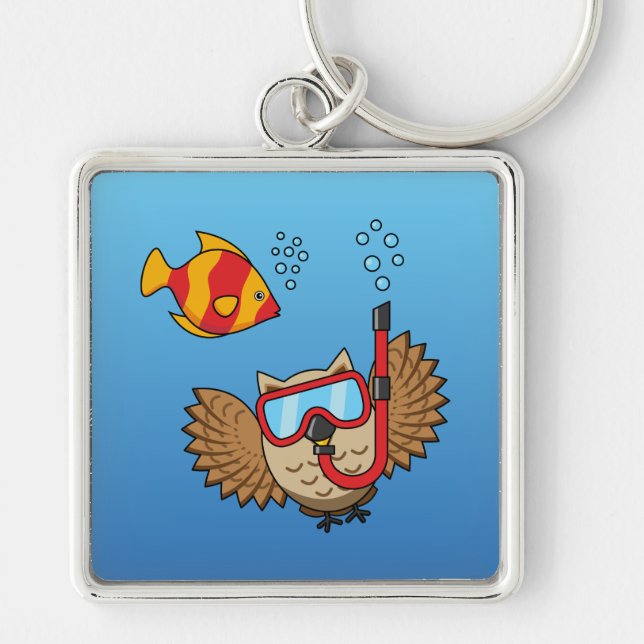 Porte-clés Chouette avec masque tuba et poisson tropical (Devant)