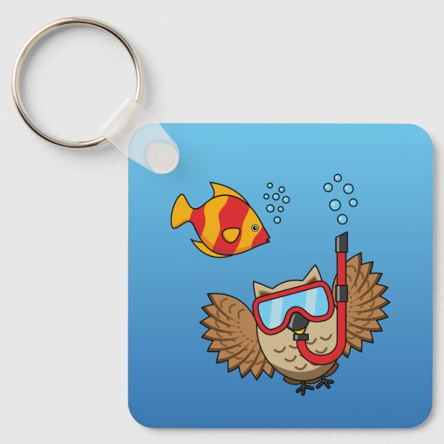 Porte-clés Chouette avec masque tuba et poisson tropical (Recto)