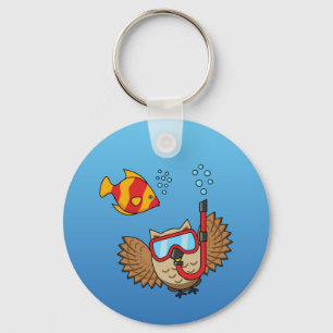 Porte-clés Chouette avec masque tuba et poisson tropical
