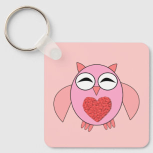 Porte-clés Chouette de coeur rose personnalisée