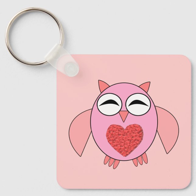 Porte-clés Chouette de coeur rose personnalisée (Recto)